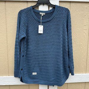 New Simply Southern Snap Tunic Knit Sweater Marine Blue Long Sleeve Size Large